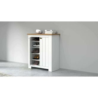 Dmora Scarpiera Adriatica, Porta scarpe salvaspazio a 2 ante, Armadio multifunzione da ingresso, 84x42h100 cm, Bianco e Rovere - Dmora