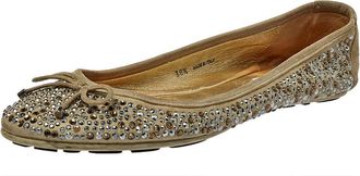 Jimmy Choo London Grey Crystal Embellished Suede Weber Ballet Flats