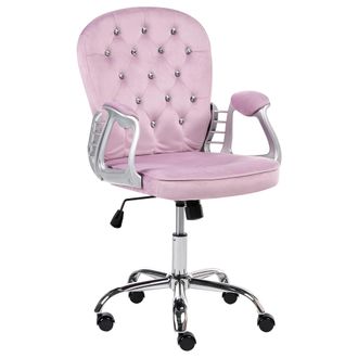 Beliani Silla De Oficina De Terciopelo Giratoria Ajustable Con Respaldo De Capiton&eacute; Violeta Claro Princess