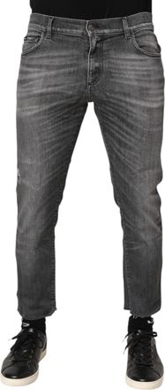 Dolce & Gabbana Grey Cotton Denim Slim Fit Distressed Pants Mens Jeans (Pre-Owned)