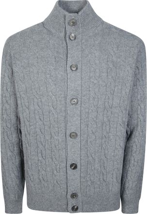 FILIPPO DE LAURENTIIS Cable Knit Stand-Up Collar Bomber Jacket