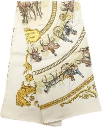 Herm&egrave;s Pre-owned La Promenade de Longchamps Scarf - Dames - Pre-owned - Beige - Maat: ONE Size Zijde