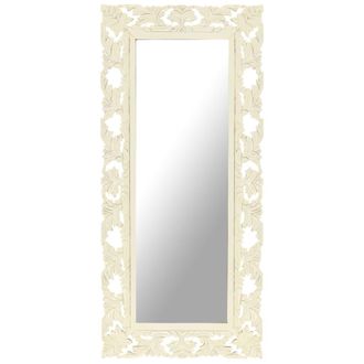vidaXL Espejo Tallado A Mano Madera Maciza De Mango Blanco 110x50 Cm Vidaxl