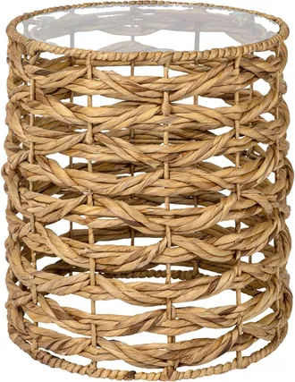Jonathan Y Designs Malaya 16 Bohemian Coastal Handwoven Water Hyacinth Open Weave Round End Table with Glass Top in Natural at Nordstrom