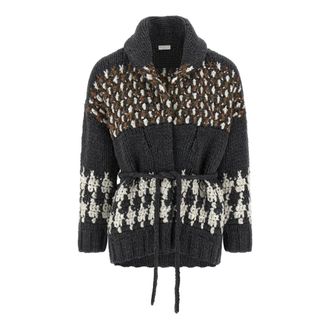 Brunello Cucinelli Truien & Vesten, Dames, Veelkleurig, S, Leer, Gebreid Vest