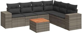 vidaXL Vidaxl - Set De Sof&aacute;s De Jard&iacute;n 7 Piezas Con Cojines Rat&aacute;n Pe Gris