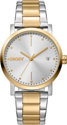 DKNY Women Watch, Two Tone Silver & Gold Color Case, Silver Dial, Two Tone Silver & Gold Color Metal Bracelet, 3 Hands Date, 5 ATM