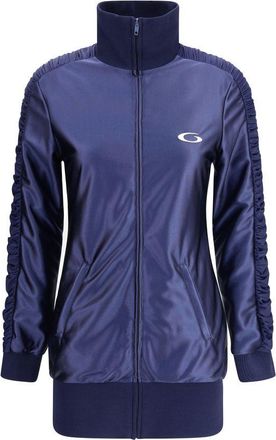 Balenciaga Womens Ruched Sleeve Zip Jacket - Dark Blue - Size EU 36 (Womens)