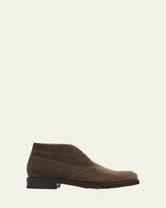 Ferragamo Mens Blake Construction Suede Desert Boots
