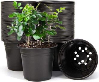 OEM 50 Macetas De Pl&aacute;stico De 15 Cm, Macetas Ligeras Para Semillas, Macetas De Cultivo Para Viveros, Macetas (15 X 13 Cm, Negras)