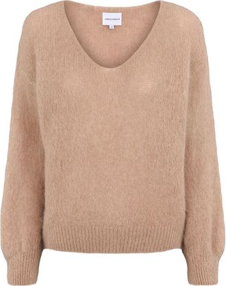 Americandreams Milana LS Alpaca Pullover - Dames - V-hals truien - Bruin - S - Wol - Truien & Vesten