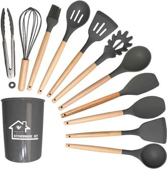 OEM Ustensiles De Cuisine En Silicone - 12 Pi&egrave;ces - R&eacute;sistant Jusqu&agrave; 230 &deg;c - Pour Po&ecirc;les Et Casseroles Antiadh&eacute;sives - Ensemble Complet