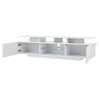 STILVORA Mueble Tv Con 2 Puertas, 8 Huecos Y Led, Acabado Brillante, Para Salon, 160 &times; 40 &times; 45 Cm, Mdf, Blanco