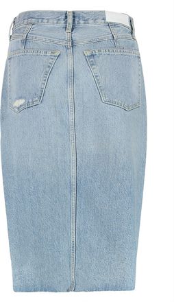 Re/Done Womens Frayed Hem Denim Skirt Cotton
