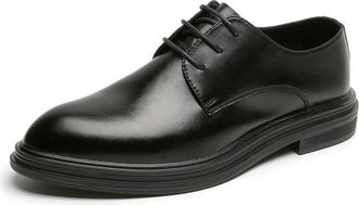 Generic Shoes Dress Oxford for Men Lace Up Round Burnished Toe Vegan Leather Slip Resistant Anti-Slip Block Heel Non Slip Low Top Party(Black,7.5 UK)