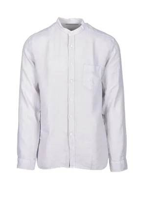 BATURO Light Grey Band Linen Shirt