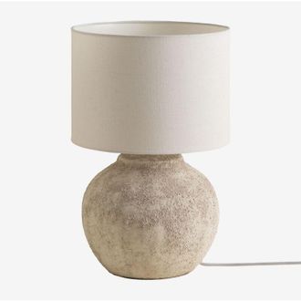 Sklum L&aacute;mpara De Mesa En Lino Y Terracota Aloia Sklum
