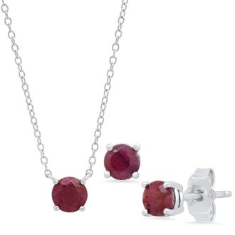 MAX + STONE Sterling Silver 4mm Gemstone Earrings and 6mm Pendant set