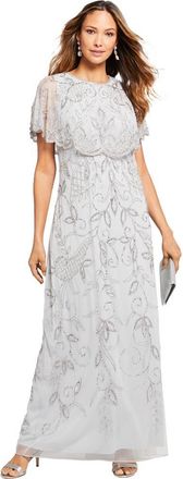 Roaman's Plus Size Beaded Capelet Maxi Gown Glam Evening Dress in Pearl Grey at Nordstrom, Size 38
