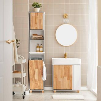 SoBuy Slim Bathroom Tall Cabinet - Fold-Down Laundry Hamper in White