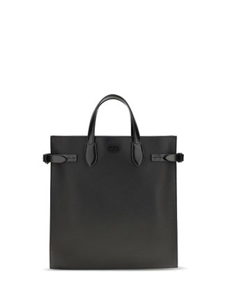 Valentino Garavani Mens Shopping Bag Antibes Grained Leather Black Calf (bos Taurus) Shoulder