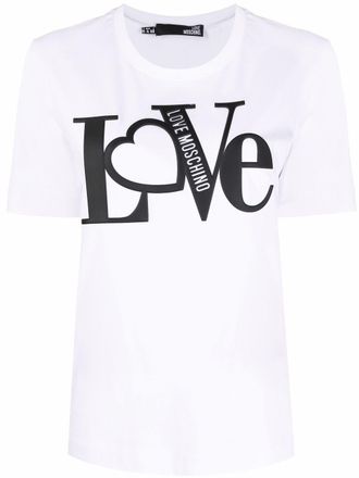 Love Moschino slogan-print short-sleeved T-shirt - women - Cotton - 42 - White
