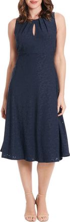 London Times Eyelet Keyhole Fit & Flare Midi Dress in Navy Blazer at Nordstrom Rack, Size 10P