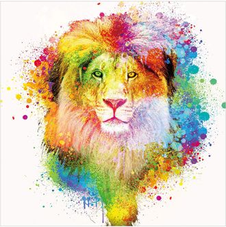 Schubiger M&ouml;bel Digitaldruck auf Glas Farbkomposition K&ouml;nig Der L&ouml;wen Auf Weissem Hinter