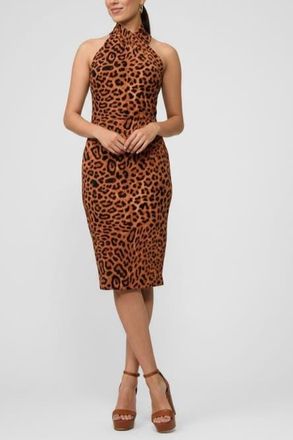 Rachel Roy Harland Crossover Halter Midi Dress in Safari Leopard at Nordstrom, Size X-Small