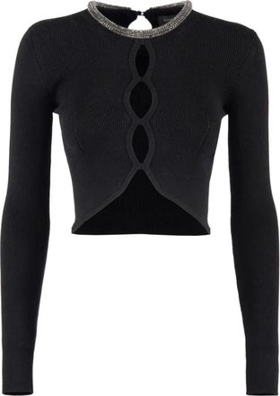 Nenette Zwart shirt met strass detail - Dames - Longsleeves - Zwart - M - Tops