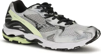 Mizuno Mens Wave Rider 10 Sport Sneakers Cloudscape-Black Sand-Grossular Green Upper: Fabric; Sole: Rubber Cloudscape/black Sand/grossular