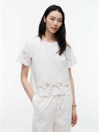 Tommy Hilfiger Womens Embroidered Eyelet Poplin Top - White - XXL