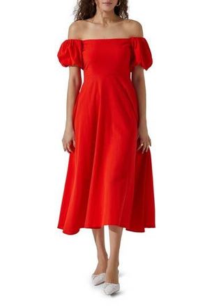 ASTR the Label Off the Shoulder A-Line Dress in Hot Red at Nordstrom Rack, Size X-Small