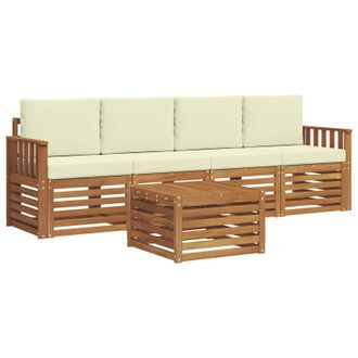vidaXL Conjunto De Sof&aacute;s De Exterior Con Coj&iacute;n 5 Pcs Natural Y Crema Vidaxl