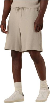 Woodbird Korte Broeken, Heren, Beige, L, Linnen, Taupe Wafel Shorts voor Heren