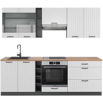 Vicco Cucina componibile Fame-Line, Bianco casa di campagna/antracite, 235 cm, pl Rovere