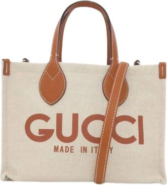 Gucci Pre-owned Tote Bags, female, Beige, Size: ONE SIZE Pre-owned Vintage Canvas Tote Bag
