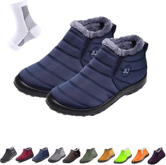 Generic Womens Waterproof Orthopedic Warm Boots, Anti-Slip Winter Snow Boots, Outdoor Walking Fur Lined Warm Shoes (Blue, Adult, Women, 7.5, Numeric, UK Footw