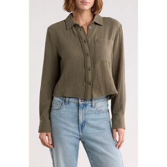 Ellen Tracy Cotton Gauze Button-Up Shirt in Light Olive at Nordstrom Rack, Size X-Large