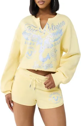 True Religion V-Notch Graphic Sweatshirt in Double Cream at Nordstrom, Size Xx-Large