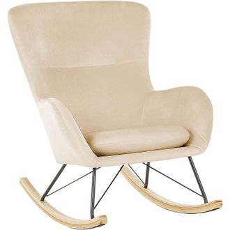 Beliani Beliani - Glam Traditional Rocking Chair Velvet Fabric Wooden Rockers Beige Ellan
