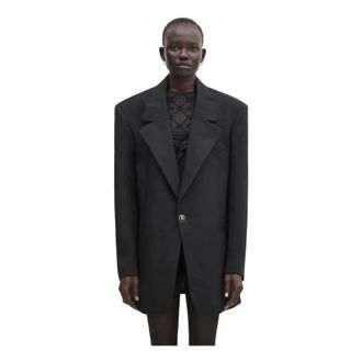 Marine Serre Jassen, Dames, Zwart, L, Wol, Virgin Wool Twill Boxy Jacket