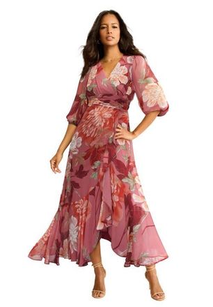 Roaman's Overlay Ruffle Maxi Dress in Rosewood Blush at Nordstrom, Size 20