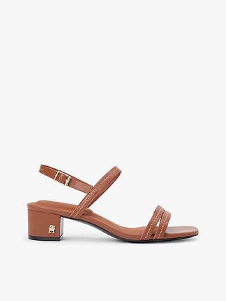 Tommy Hilfiger Leather Contrast Topstitch Block Heel Sandals