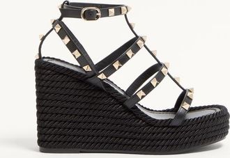 Valentino Garavani Sandalo Zeppa Rockstud Con Cinturini In Vitello 95Mm Donna NERO 34