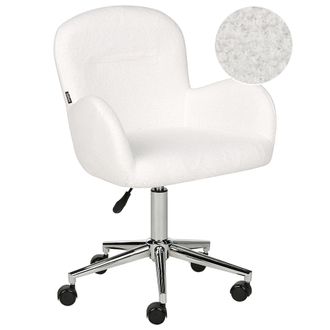 Beliani Silla De Oficina De Boucl&eacute; Blanco Altura Ajustable Giratorio Priddy
