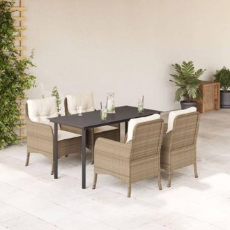 vidaXL Set Comedor De Jard&iacute;n 5 Pzas Con Cojines Rat&aacute;n Sint&eacute;tico Beige Vidaxl