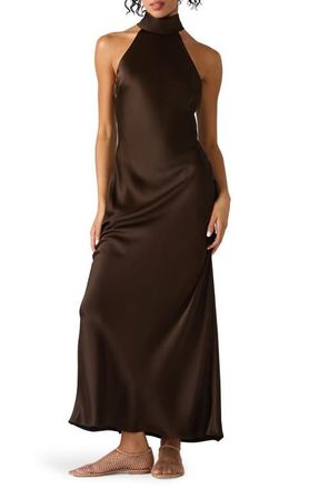 Steve Madden Lara Satin Bias Cut Maxi Dress in Demitasse at Nordstrom, Size Large