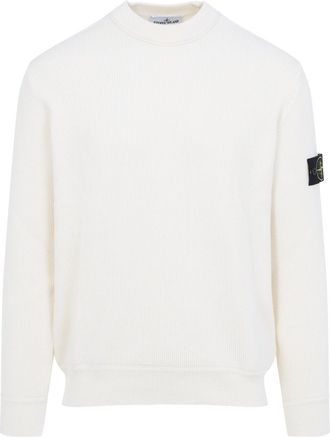 Stone Island Ivory White Cotton Crew Neck Sweater-Uomo