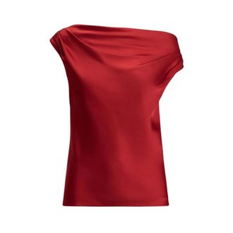 Ralph Lauren Overhemden, Dames, Rood, M, Polyester, Kinthea Blouse met Korte Mouwen